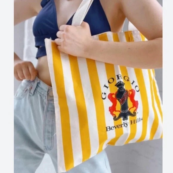 Handbags - Giorgio Beverly Hills Canvas Vintage Collectible Yellow Striped Tote Bag